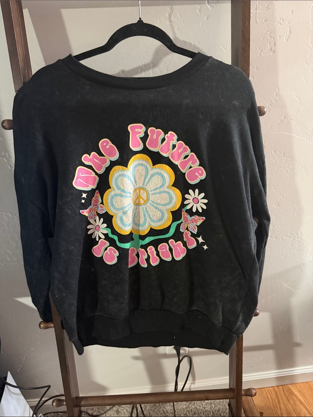 Rue21 Black Graphic Sweatshirt with Pink, Yellow & Blue Floral Print